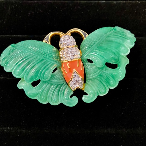 Signed KJL Kenneth Jay Lane Butterfly Moth Brooch Pin - Picture 2 of 6